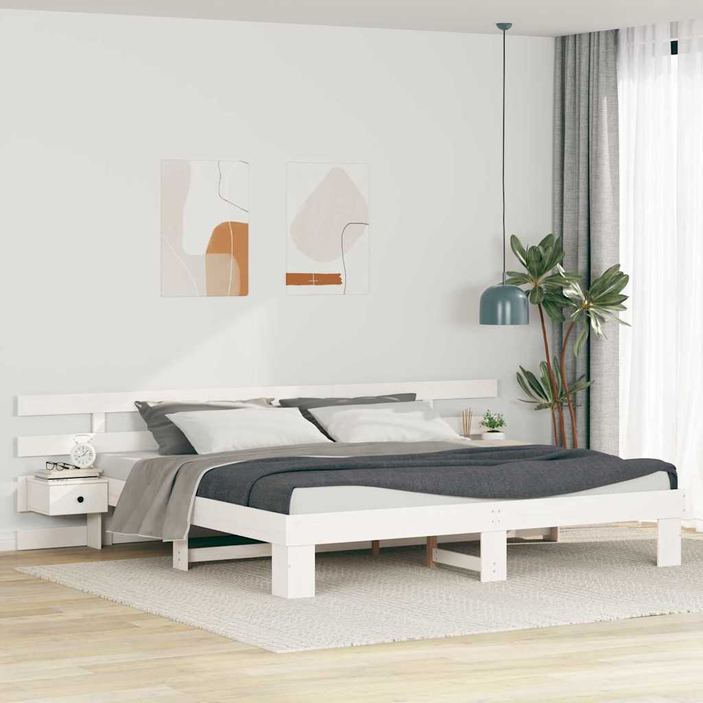 Bedframe met hoofdeinde Wit 200 x 200 cm Massief grenenhout is nu te koop bij PeponiXL, paradijselijk wonen!