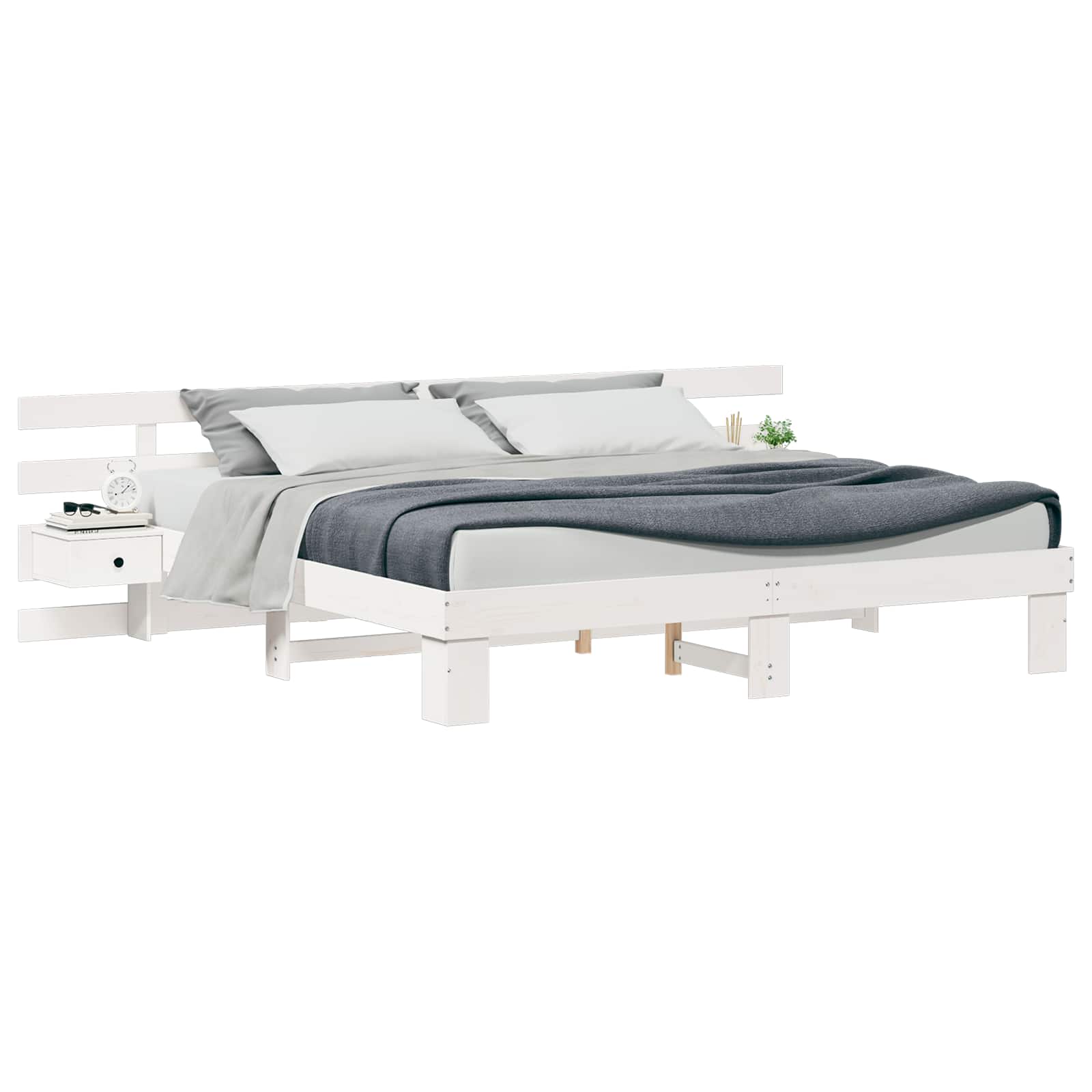 Bedframe met hoofdeinde Wit 200 x 200 cm Massief grenenhout is nu te koop bij PeponiXL, paradijselijk wonen!
