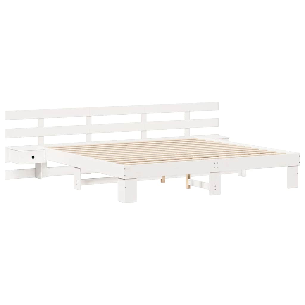 Bedframe met hoofdeinde Wit 200 x 200 cm Massief grenenhout is nu te koop bij PeponiXL, paradijselijk wonen!