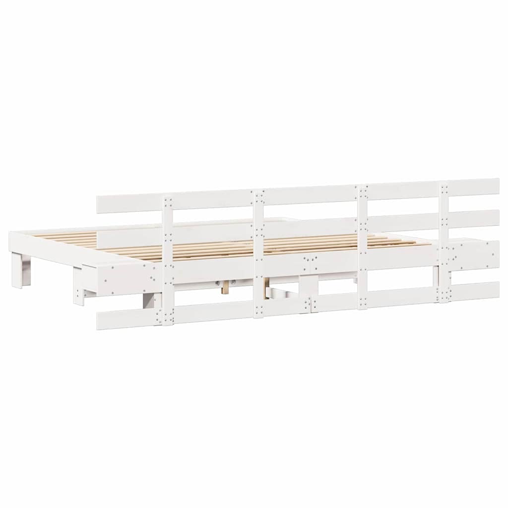 Bedframe met hoofdeinde Wit 200 x 200 cm Massief grenenhout is nu te koop bij PeponiXL, paradijselijk wonen!