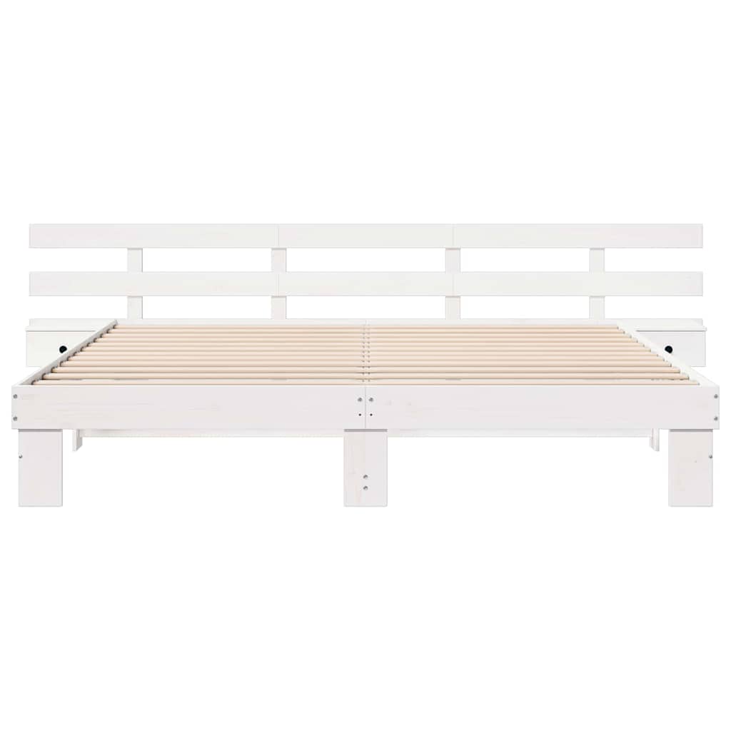 Bedframe met hoofdeinde Wit 200 x 200 cm Massief grenenhout is nu te koop bij PeponiXL, paradijselijk wonen!