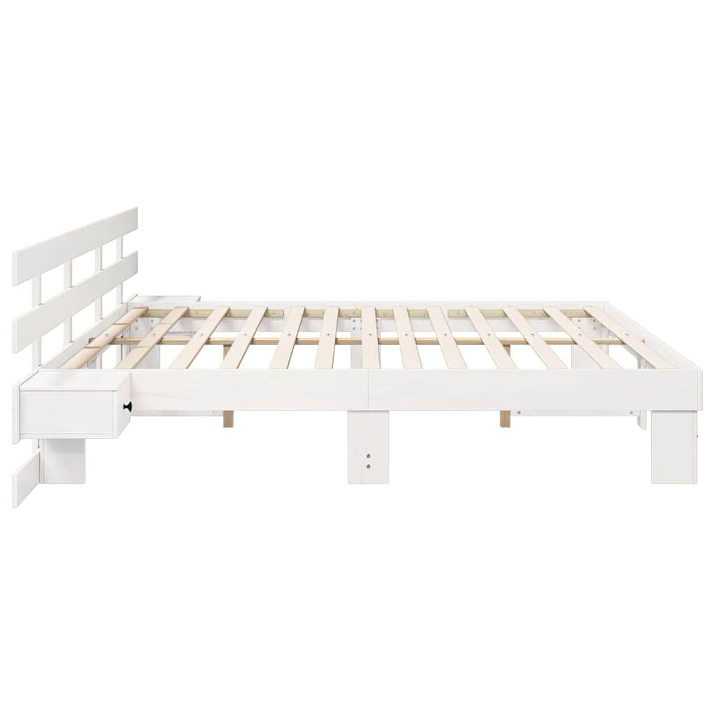 Bedframe met hoofdeinde Wit 200 x 200 cm Massief grenenhout is nu te koop bij PeponiXL, paradijselijk wonen!