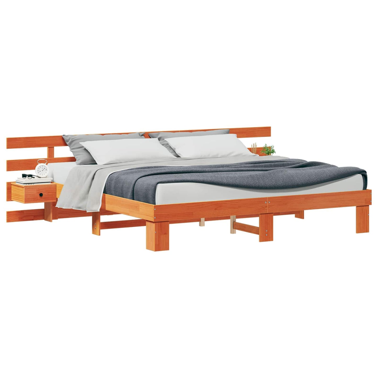 Bedframe met hoofdeinde Bruin 200 x 200 cm Massief grenenhout is nu te koop bij PeponiXL, paradijselijk wonen!