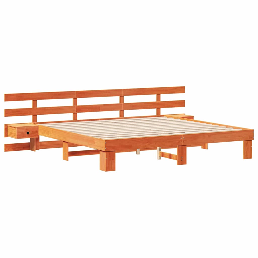 Bedframe met hoofdeinde Bruin 200 x 200 cm Massief grenenhout is nu te koop bij PeponiXL, paradijselijk wonen!
