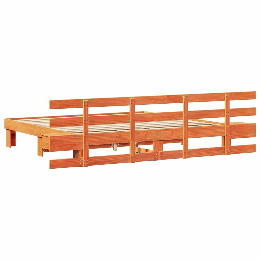 Bedframe met hoofdeinde Bruin 200 x 200 cm Massief grenenhout is nu te koop bij PeponiXL, paradijselijk wonen!