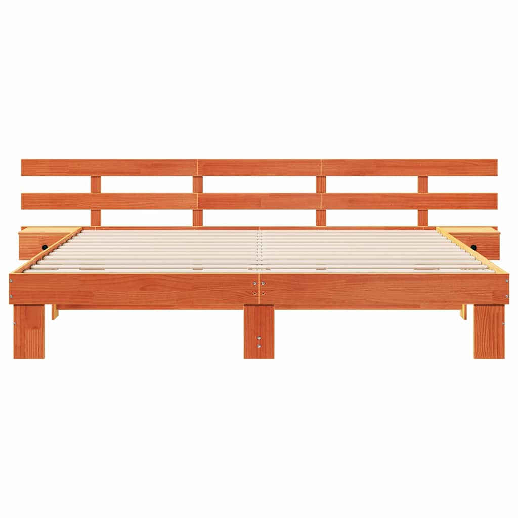Bedframe met hoofdeinde Bruin 200 x 200 cm Massief grenenhout is nu te koop bij PeponiXL, paradijselijk wonen!