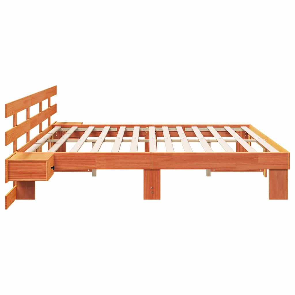 Bedframe met hoofdeinde Bruin 200 x 200 cm Massief grenenhout is nu te koop bij PeponiXL, paradijselijk wonen!