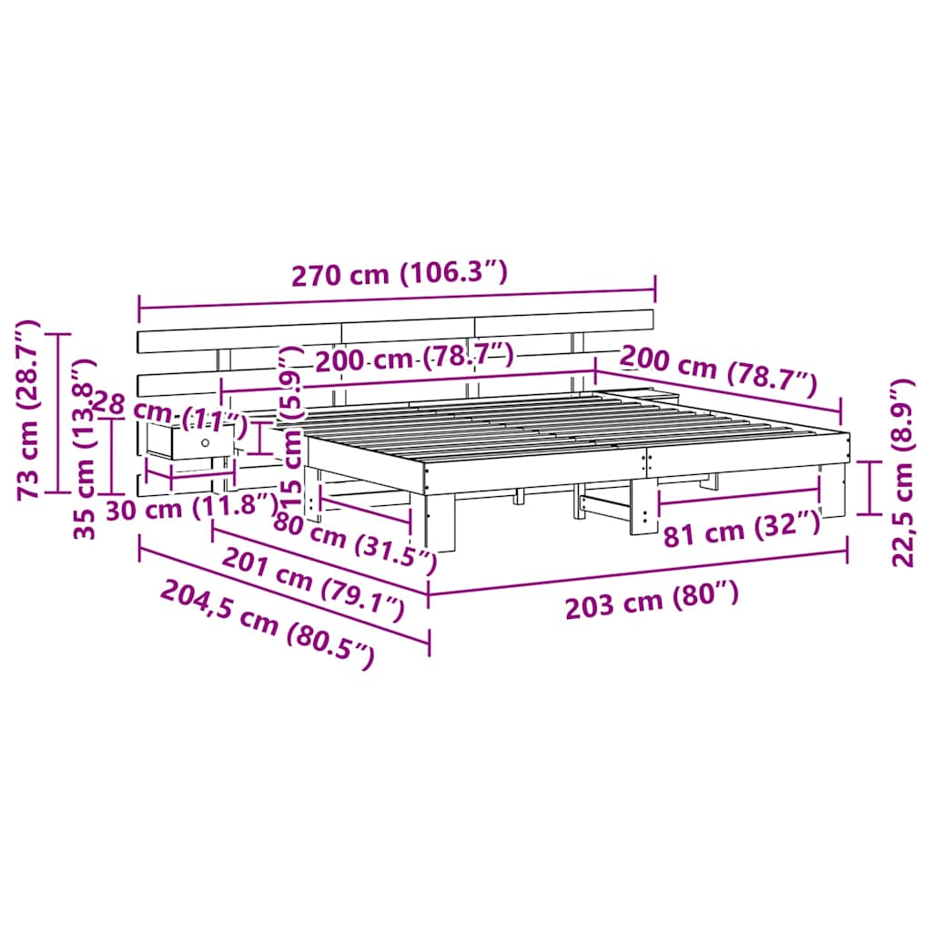 Bedframe met hoofdeinde Bruin 200 x 200 cm Massief grenenhout is nu te koop bij PeponiXL, paradijselijk wonen!
