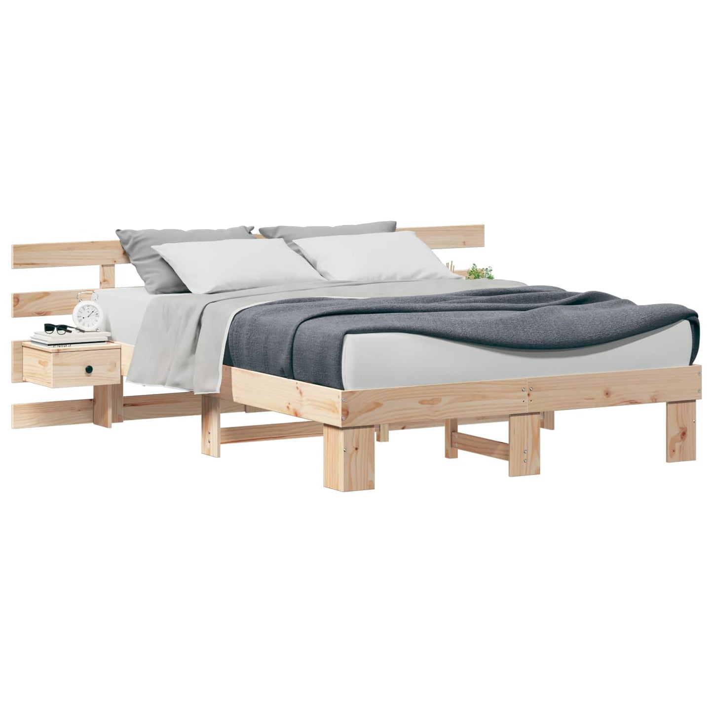 Bedframe met hoofdeinde Bruin 150 x 200 cm Massief grenenhout is nu te koop bij PeponiXL, paradijselijk wonen!