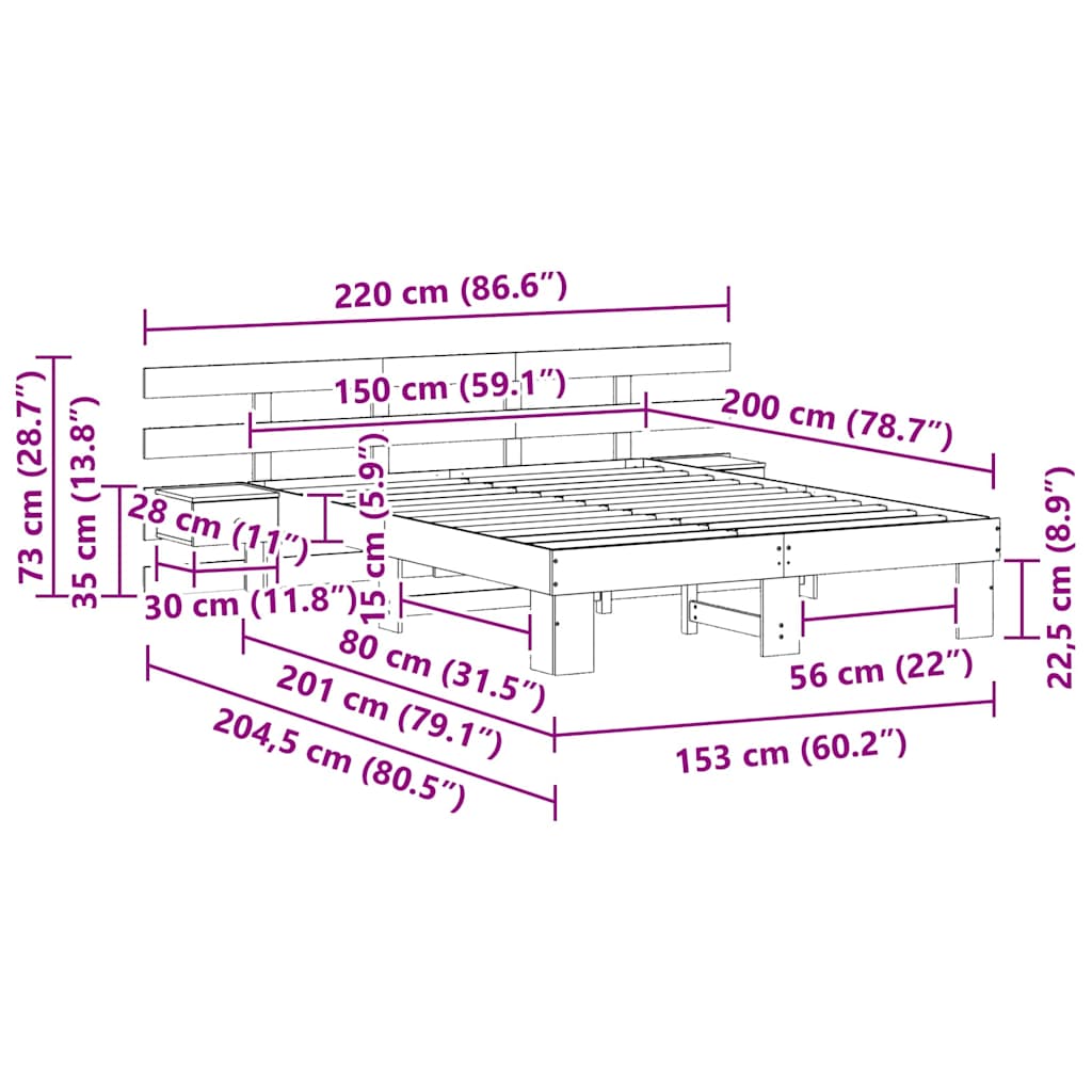 Bedframe met hoofdeinde Bruin 150 x 200 cm Massief grenenhout is nu te koop bij PeponiXL, paradijselijk wonen!