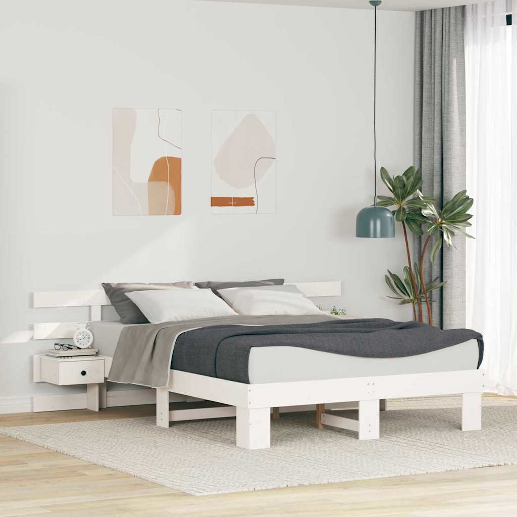 Bedframe met hoofdeinde Wit 150 x 200 cm Massief grenenhout is nu te koop bij PeponiXL, paradijselijk wonen!
