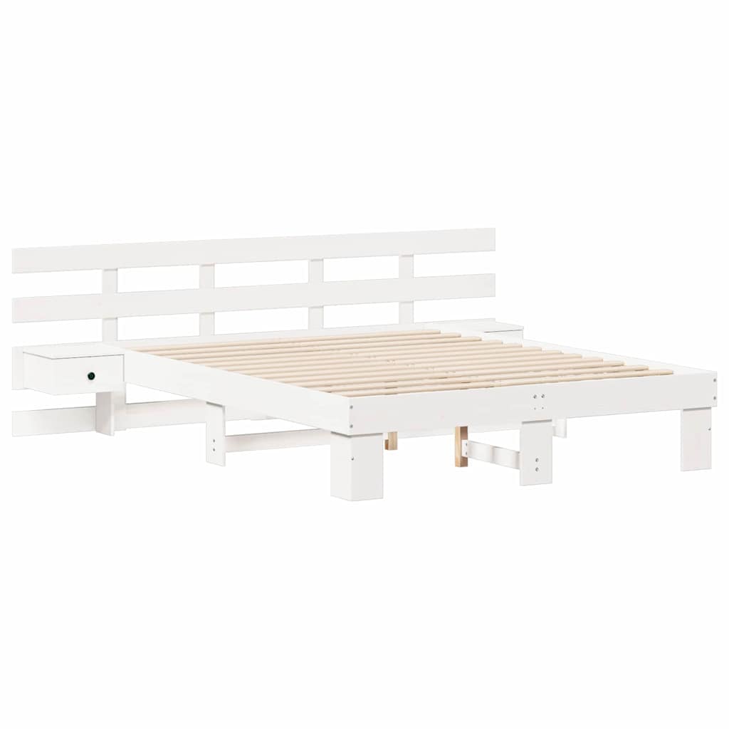 Bedframe met hoofdeinde Wit 150 x 200 cm Massief grenenhout is nu te koop bij PeponiXL, paradijselijk wonen!