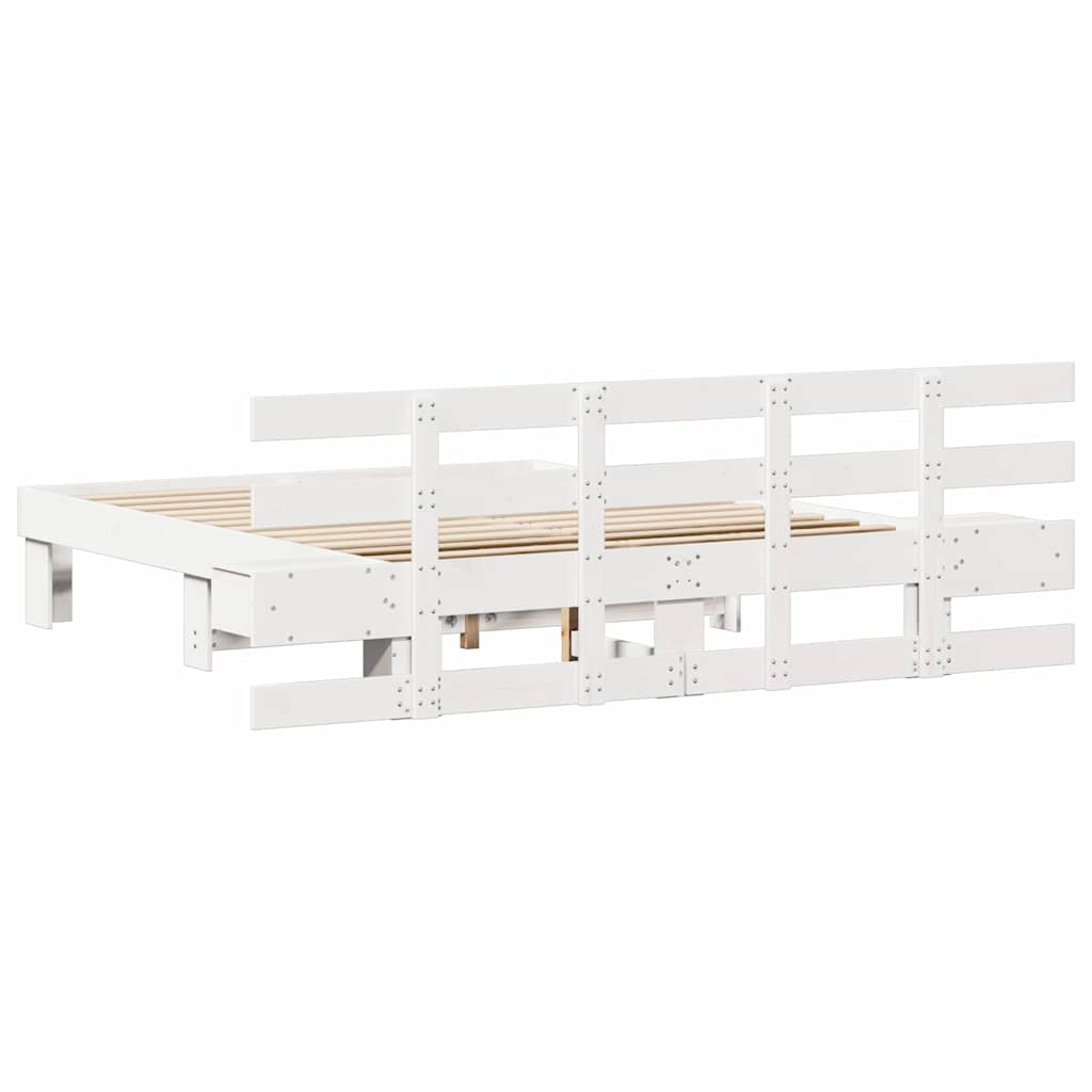 Bedframe met hoofdeinde Wit 150 x 200 cm Massief grenenhout is nu te koop bij PeponiXL, paradijselijk wonen!