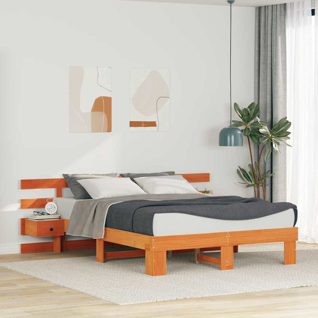 Bedframe met hoofdeinde Bruin 150 x 200 cm Massief grenenhout is nu te koop bij PeponiXL, paradijselijk wonen!