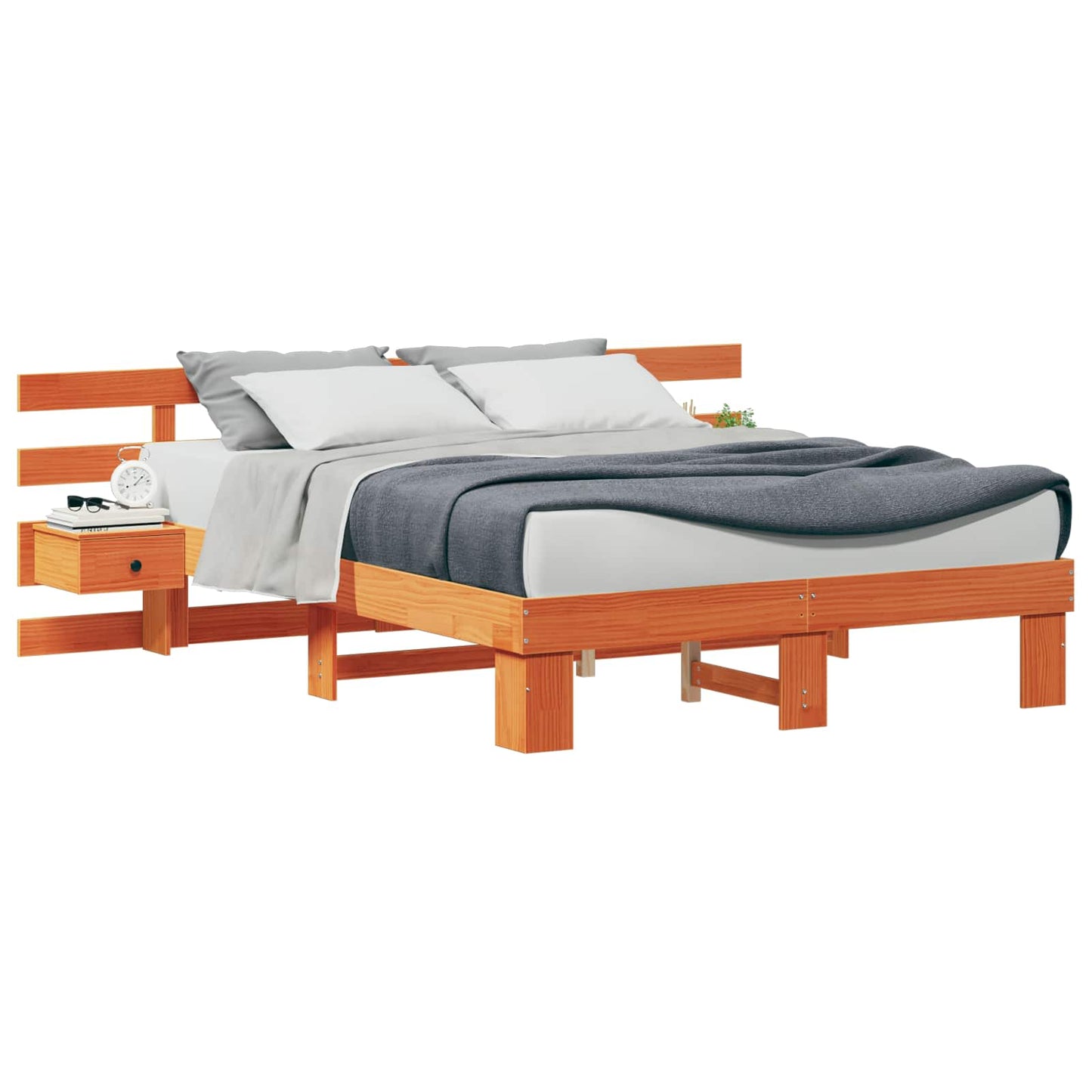 Bedframe met hoofdeinde Bruin 150 x 200 cm Massief grenenhout is nu te koop bij PeponiXL, paradijselijk wonen!