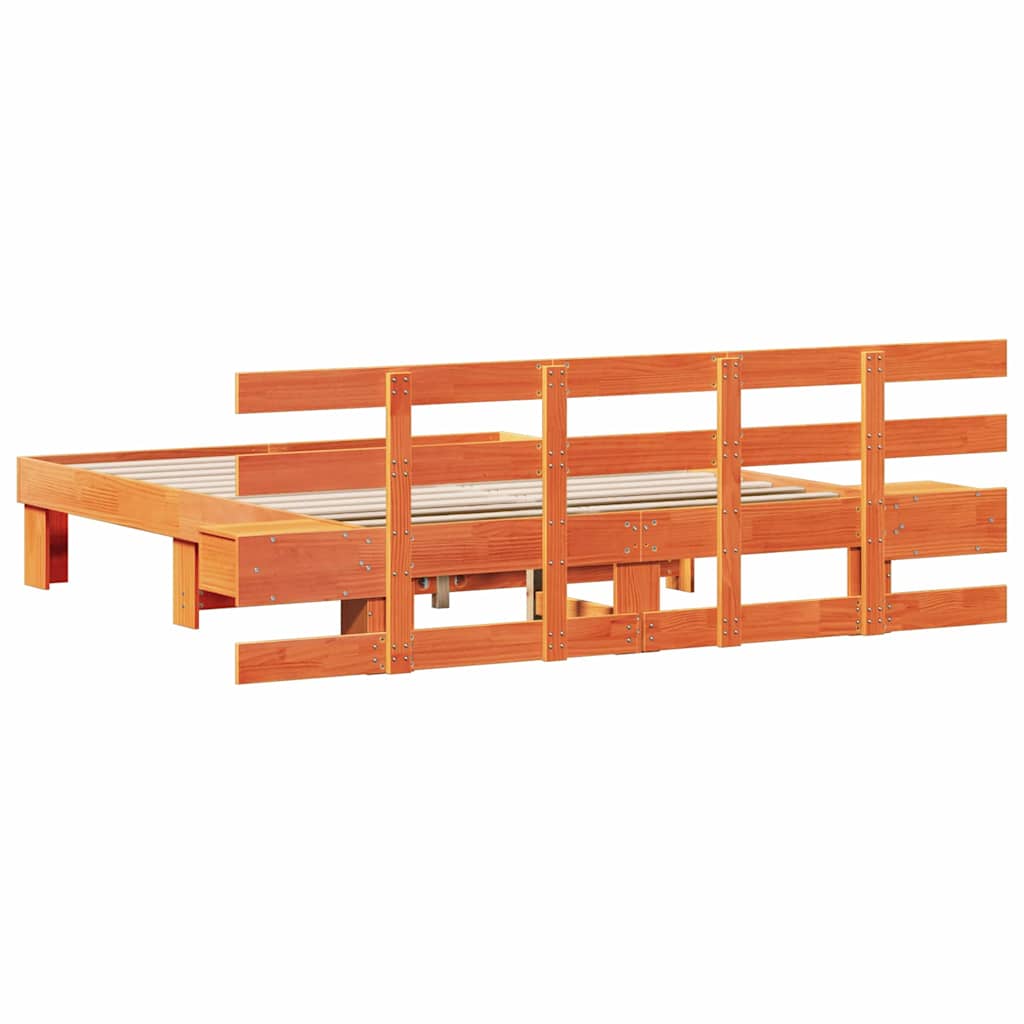 Bedframe met hoofdeinde Bruin 150 x 200 cm Massief grenenhout is nu te koop bij PeponiXL, paradijselijk wonen!
