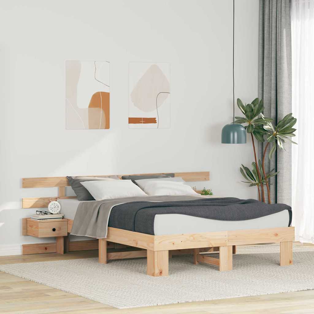 Bedframe met hoofdeinde Bruin 135 x 190 cm Massief grenenhout is nu te koop bij PeponiXL, paradijselijk wonen!