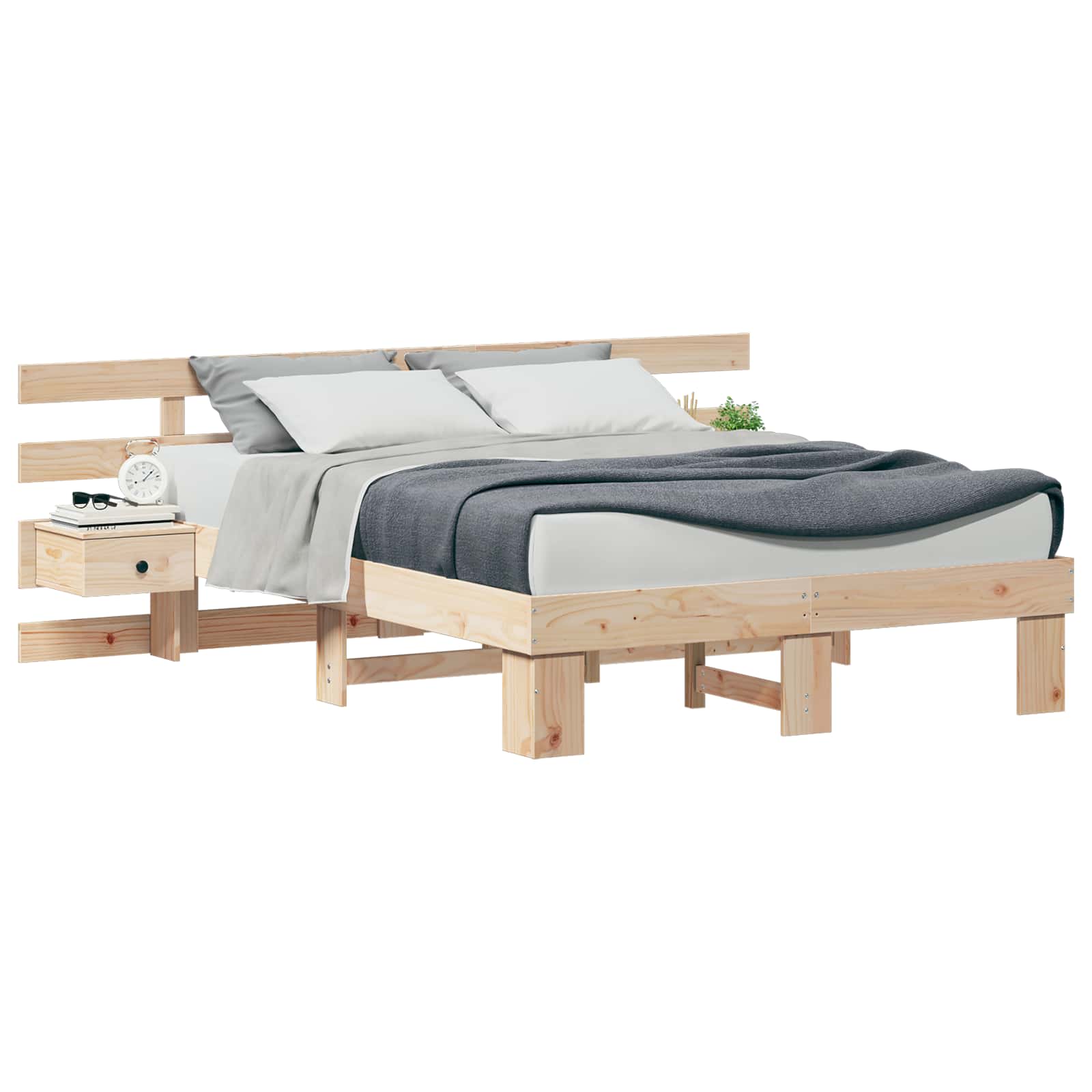 Bedframe met hoofdeinde Bruin 135 x 190 cm Massief grenenhout is nu te koop bij PeponiXL, paradijselijk wonen!