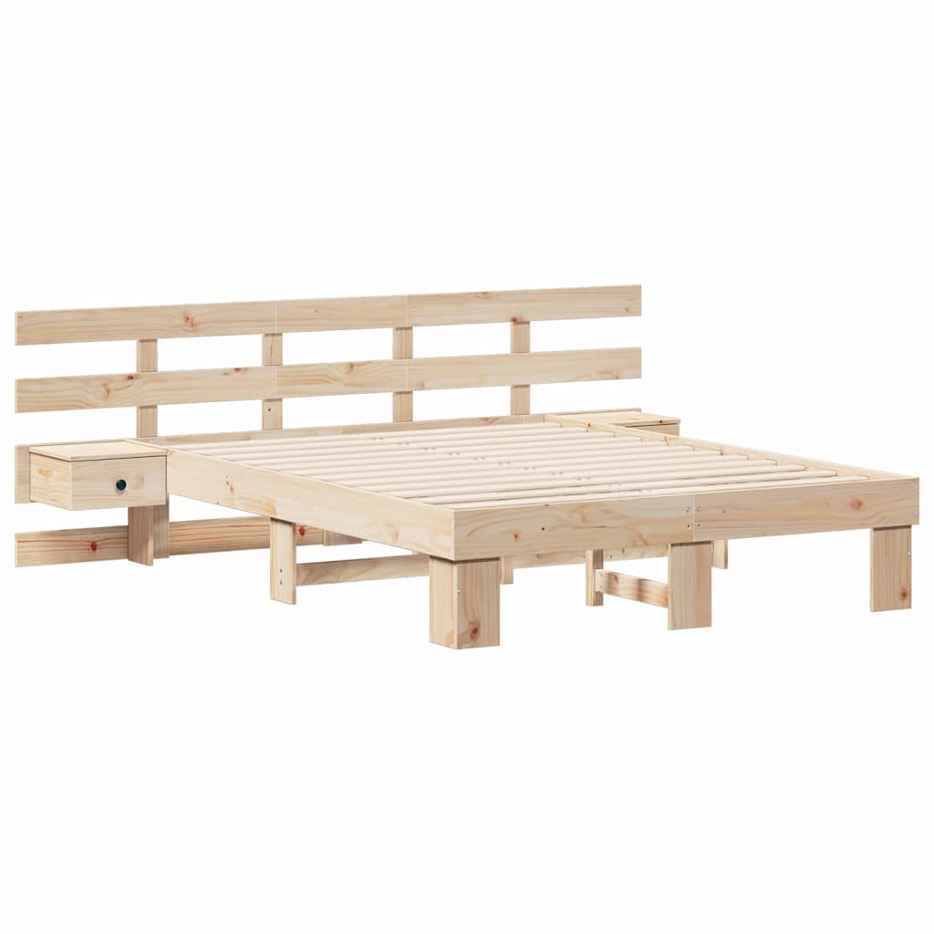 Bedframe met hoofdeinde Bruin 135 x 190 cm Massief grenenhout is nu te koop bij PeponiXL, paradijselijk wonen!