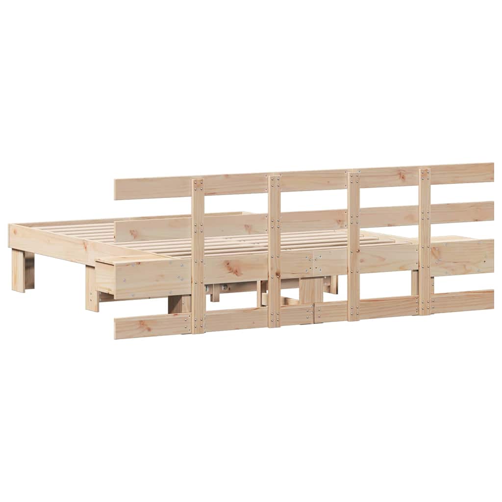 Bedframe met hoofdeinde Bruin 135 x 190 cm Massief grenenhout is nu te koop bij PeponiXL, paradijselijk wonen!