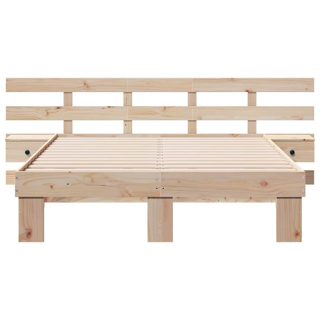 Bedframe met hoofdeinde Bruin 135 x 190 cm Massief grenenhout is nu te koop bij PeponiXL, paradijselijk wonen!