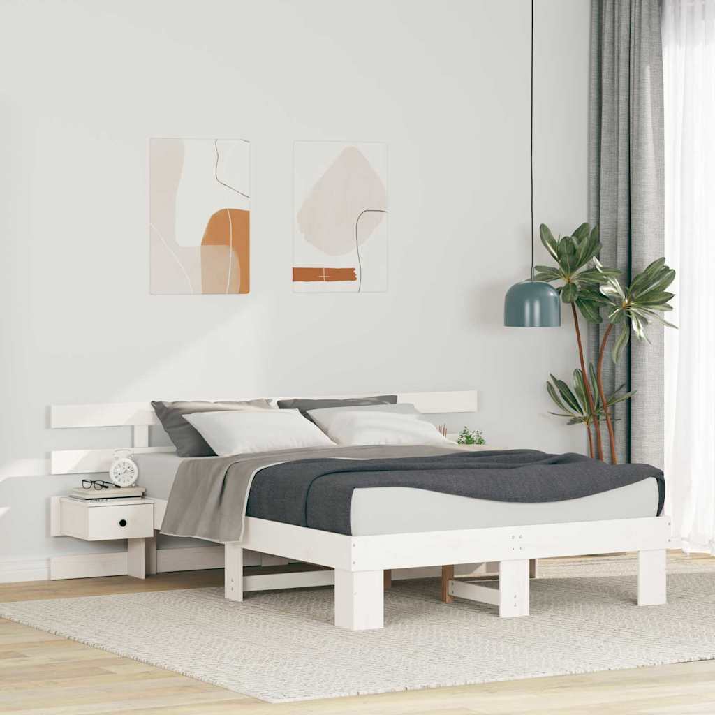 Bedframe met hoofdeinde Wit 135 x 190 cm Massief grenenhout is nu te koop bij PeponiXL, paradijselijk wonen!