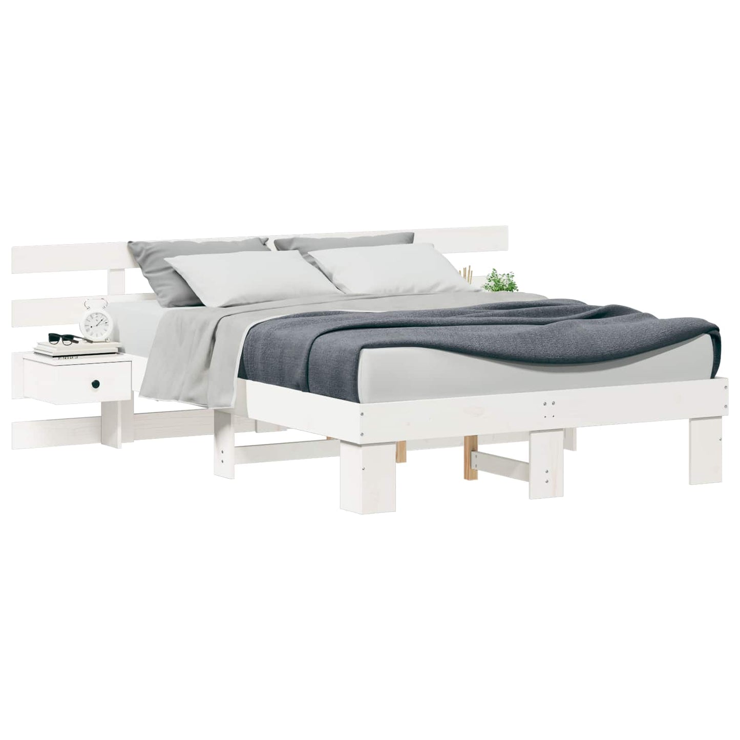 Bedframe met hoofdeinde Wit 135 x 190 cm Massief grenenhout is nu te koop bij PeponiXL, paradijselijk wonen!
