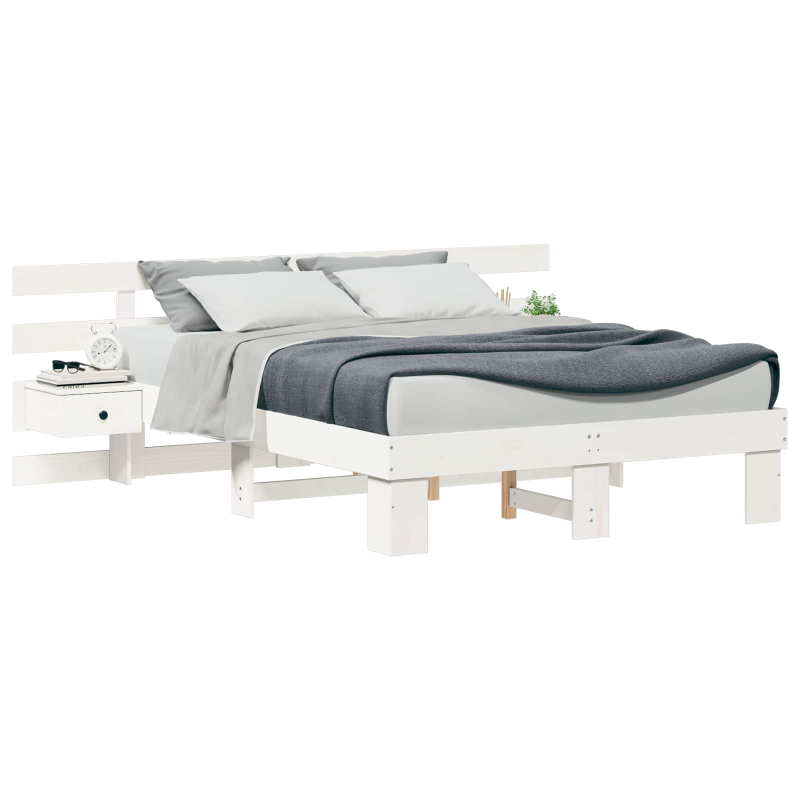 Bedframe met hoofdeinde Wit 135 x 190 cm Massief grenenhout is nu te koop bij PeponiXL, paradijselijk wonen!