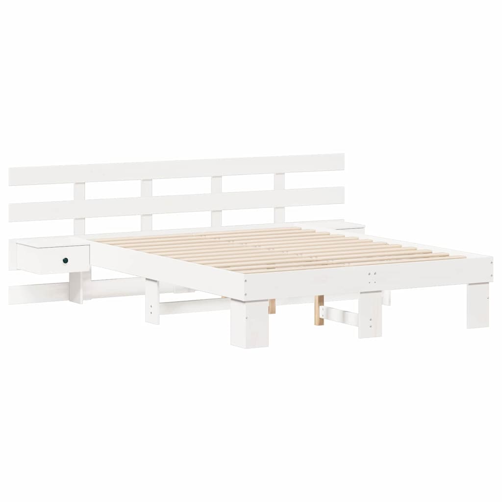 Bedframe met hoofdeinde Wit 135 x 190 cm Massief grenenhout is nu te koop bij PeponiXL, paradijselijk wonen!