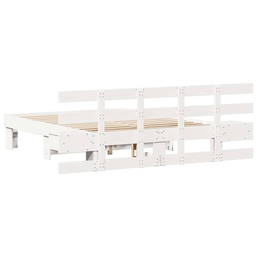 Bedframe met hoofdeinde Wit 135 x 190 cm Massief grenenhout is nu te koop bij PeponiXL, paradijselijk wonen!