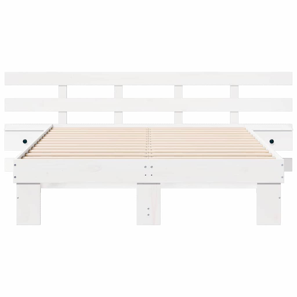 Bedframe met hoofdeinde Wit 135 x 190 cm Massief grenenhout is nu te koop bij PeponiXL, paradijselijk wonen!