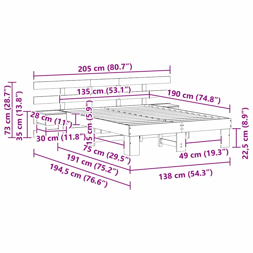 Bedframe met hoofdeinde Wit 135 x 190 cm Massief grenenhout is nu te koop bij PeponiXL, paradijselijk wonen!
