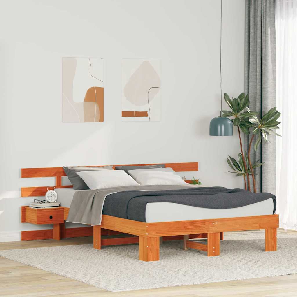 Bedframe met hoofdeinde Bruin 135 x 190 cm Massief grenenhout is nu te koop bij PeponiXL, paradijselijk wonen!