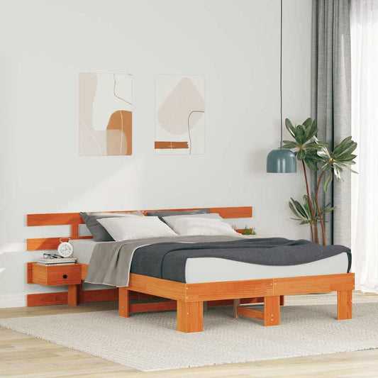 Bedframe met hoofdeinde Bruin 135 x 190 cm Massief grenenhout is nu te koop bij PeponiXL, paradijselijk wonen!