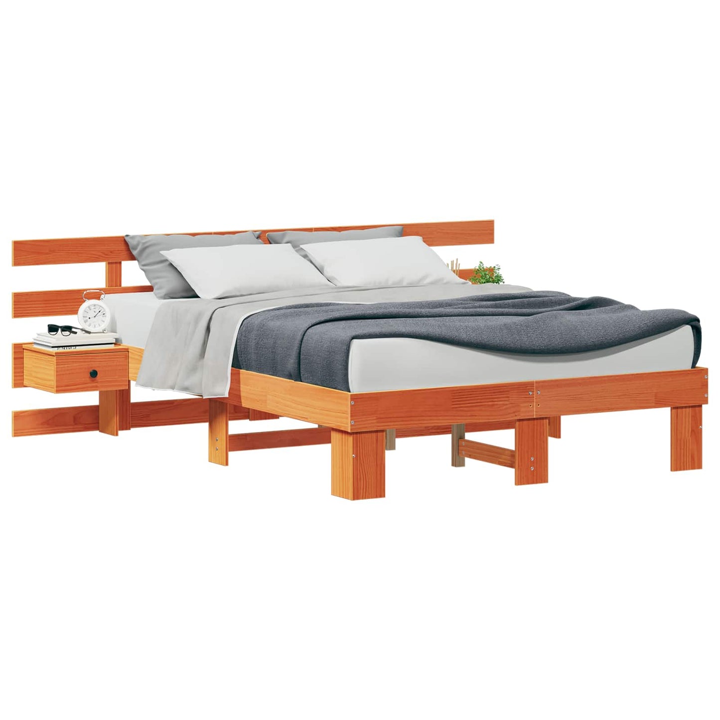 Bedframe met hoofdeinde Bruin 135 x 190 cm Massief grenenhout is nu te koop bij PeponiXL, paradijselijk wonen!