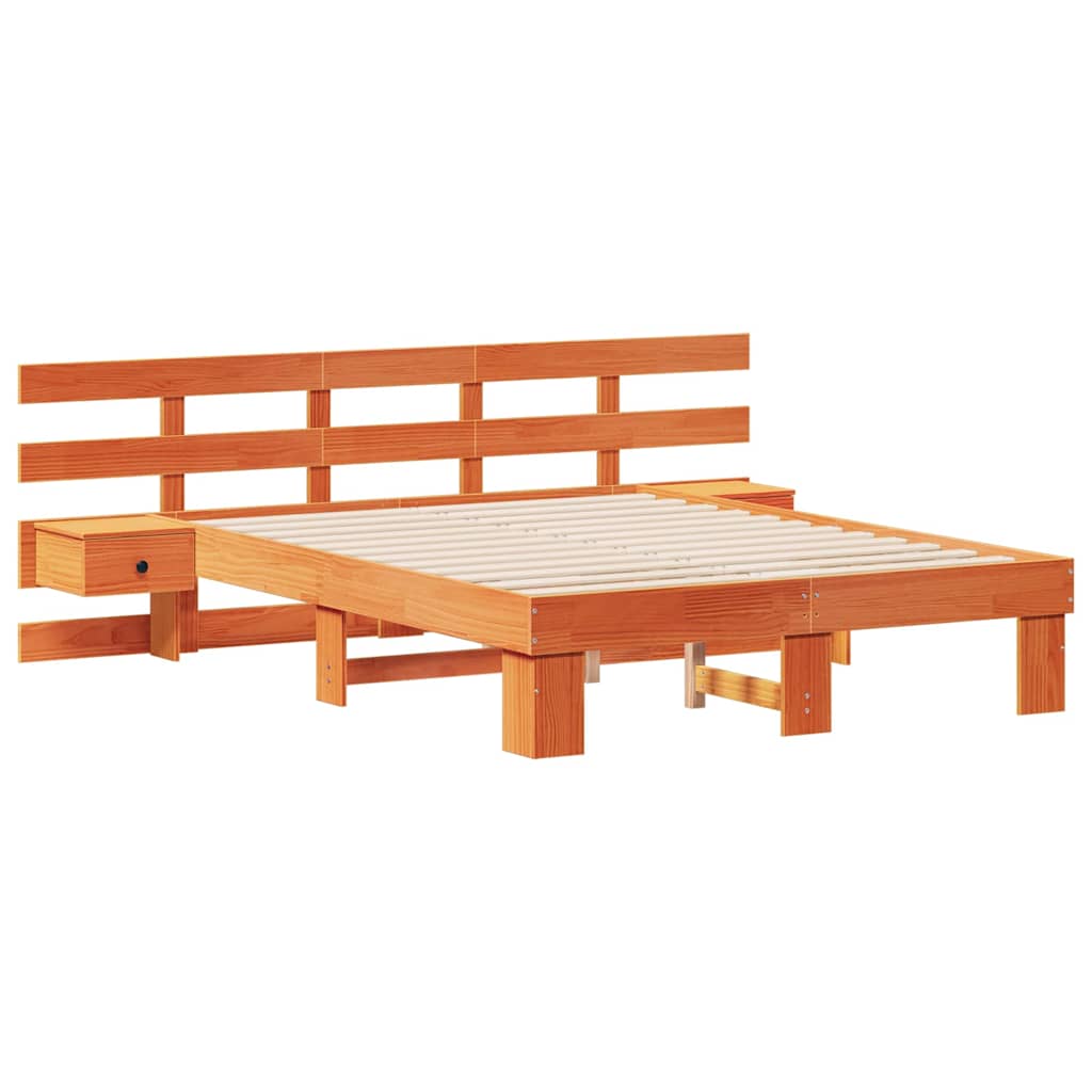 Bedframe met hoofdeinde Bruin 135 x 190 cm Massief grenenhout is nu te koop bij PeponiXL, paradijselijk wonen!
