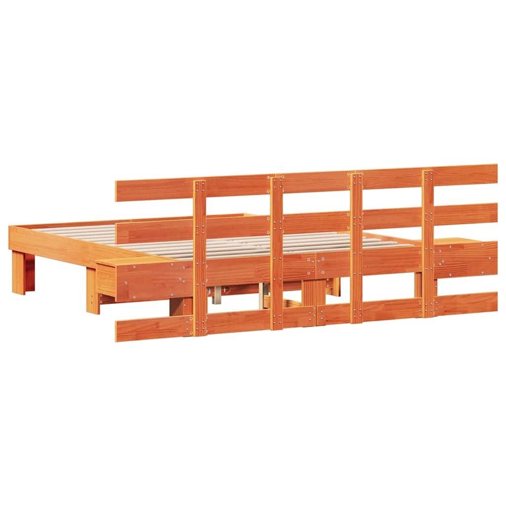 Bedframe met hoofdeinde Bruin 135 x 190 cm Massief grenenhout is nu te koop bij PeponiXL, paradijselijk wonen!