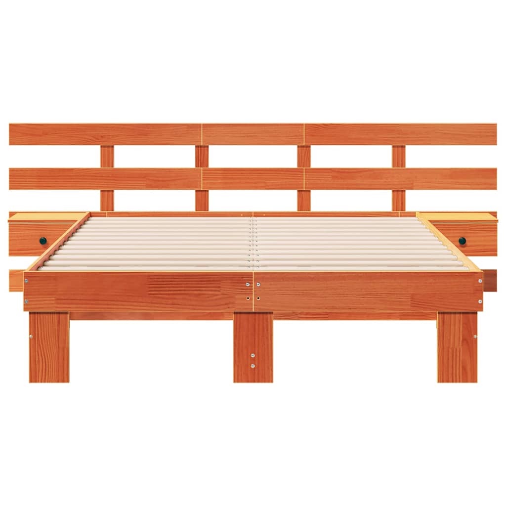 Bedframe met hoofdeinde Bruin 135 x 190 cm Massief grenenhout is nu te koop bij PeponiXL, paradijselijk wonen!