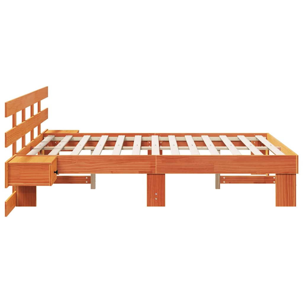 Bedframe met hoofdeinde Bruin 135 x 190 cm Massief grenenhout is nu te koop bij PeponiXL, paradijselijk wonen!