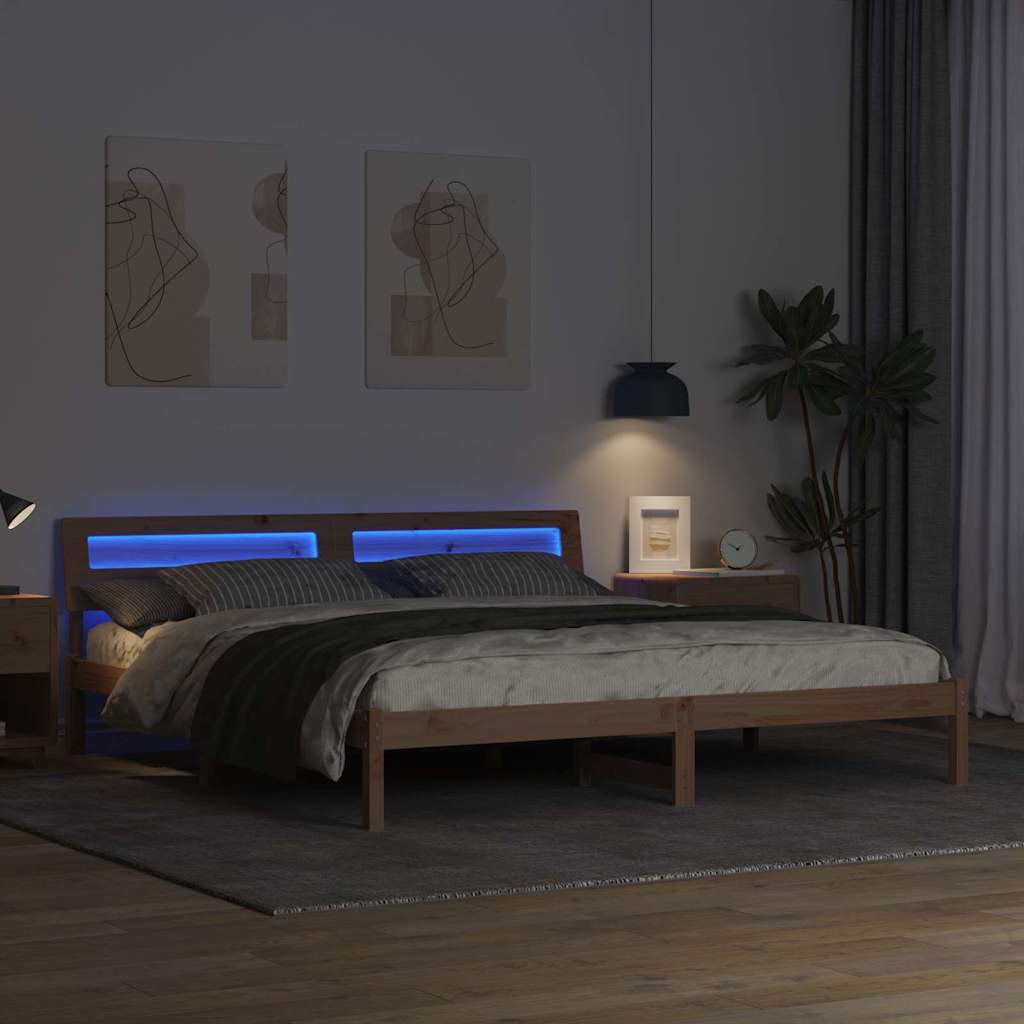 Bedframe met hoofdeinde Bruin 200 x 200 cm Massief grenenhout is nu te koop bij PeponiXL, paradijselijk wonen!