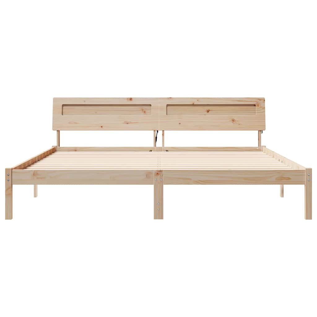 Bedframe met hoofdeinde Bruin 200 x 200 cm Massief grenenhout is nu te koop bij PeponiXL, paradijselijk wonen!