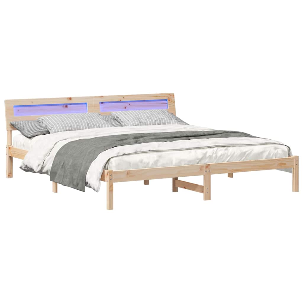 Bedframe met hoofdeinde Bruin 200 x 200 cm Massief grenenhout is nu te koop bij PeponiXL, paradijselijk wonen!