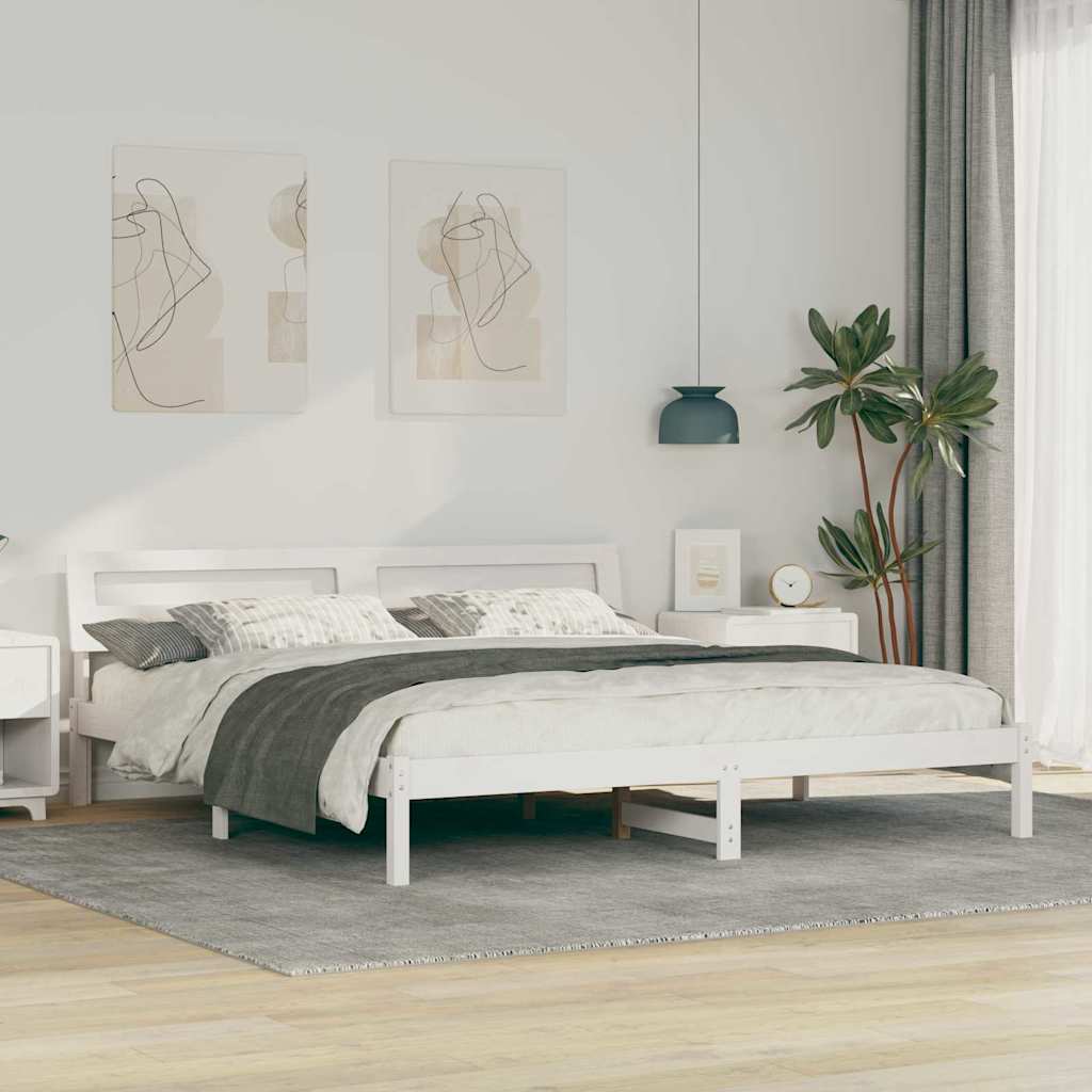 Bedframe met hoofdeinde Wit 200 x 200 cm Massief grenenhout is nu te koop bij PeponiXL, paradijselijk wonen!