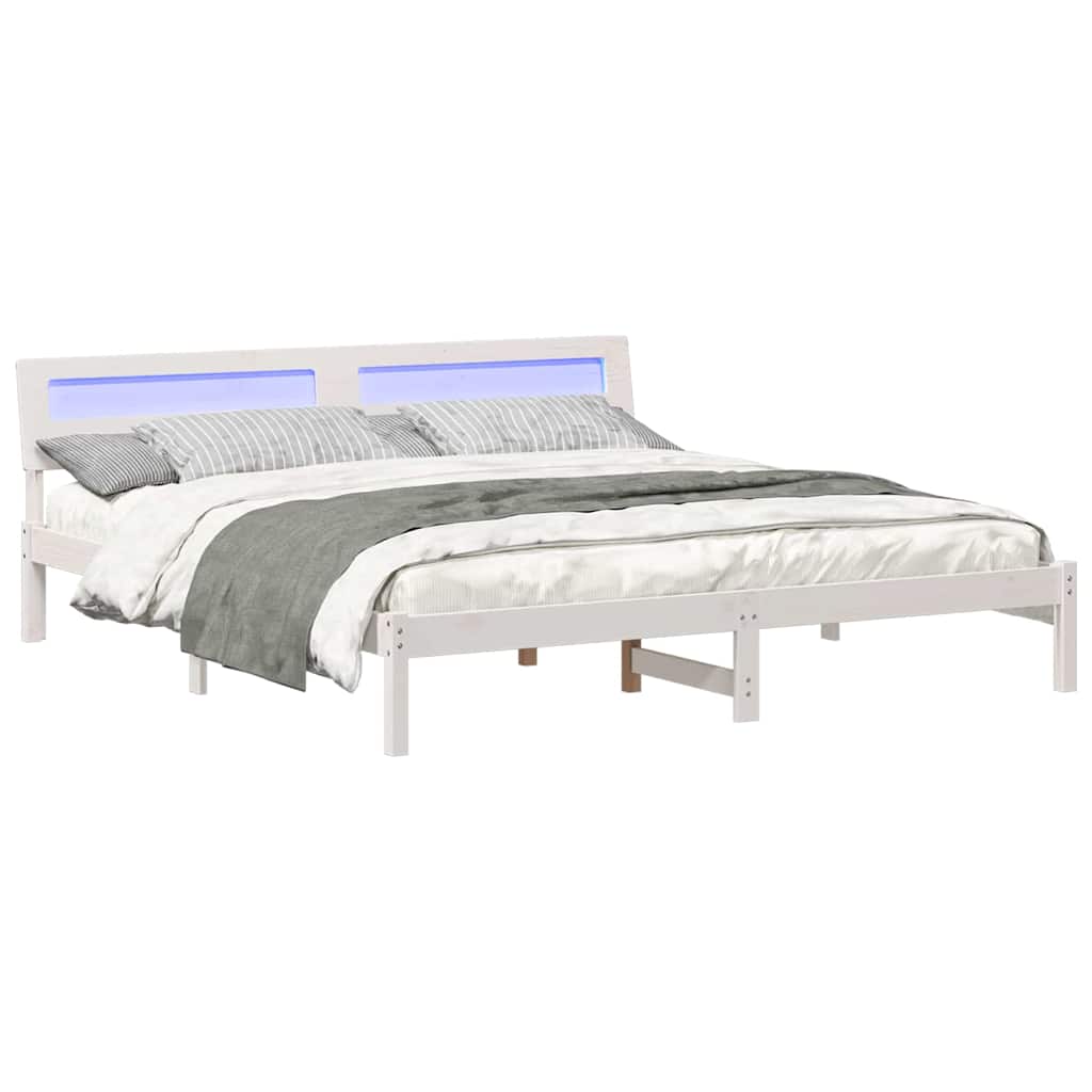 Bedframe met hoofdeinde Wit 200 x 200 cm Massief grenenhout is nu te koop bij PeponiXL, paradijselijk wonen!