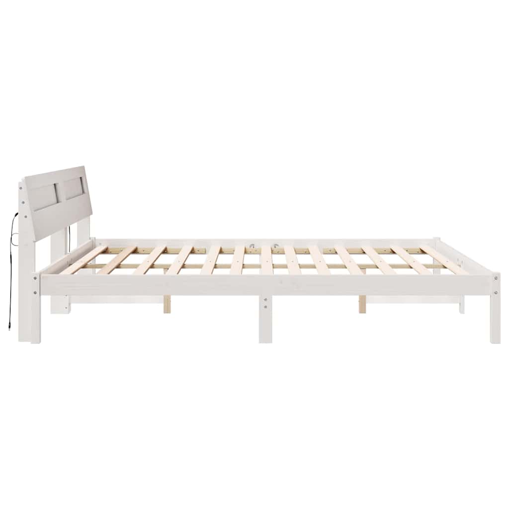Bedframe met hoofdeinde Wit 200 x 200 cm Massief grenenhout is nu te koop bij PeponiXL, paradijselijk wonen!