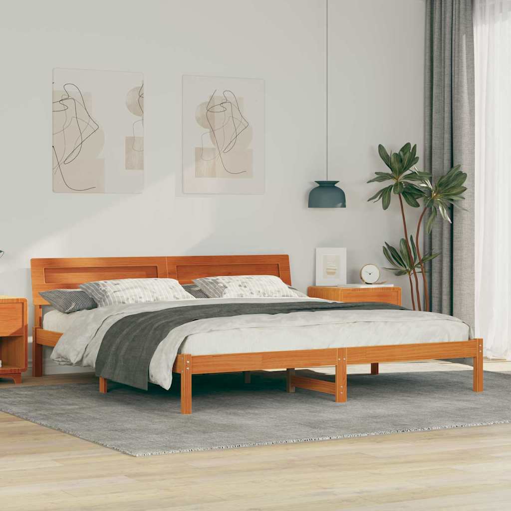 Bedframe met hoofdeinde Bruin 200 x 200 cm Massief grenenhout is nu te koop bij PeponiXL, paradijselijk wonen!