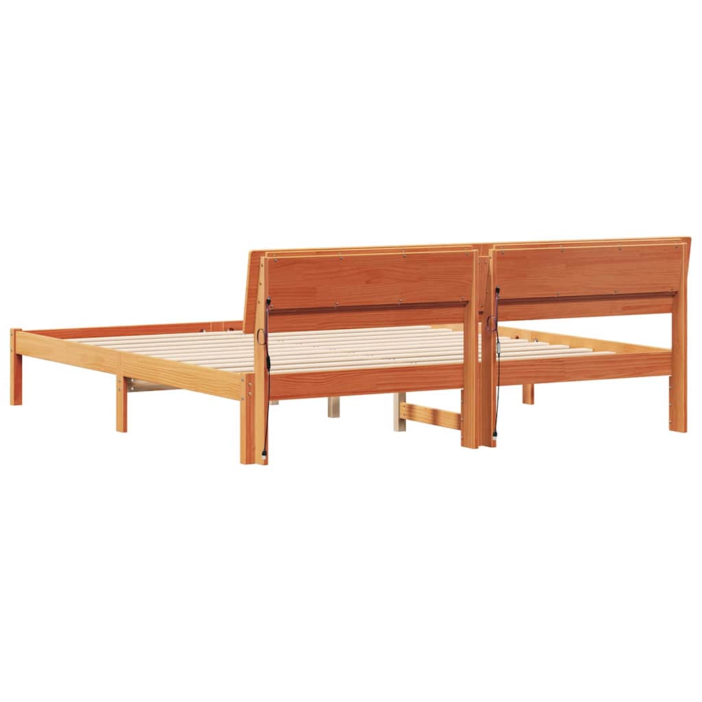 Bedframe met hoofdeinde Bruin 200 x 200 cm Massief grenenhout is nu te koop bij PeponiXL, paradijselijk wonen!