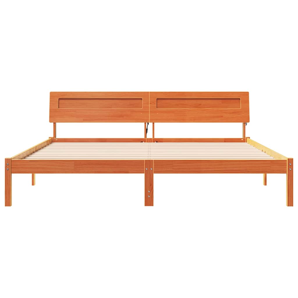 Bedframe met hoofdeinde Bruin 200 x 200 cm Massief grenenhout is nu te koop bij PeponiXL, paradijselijk wonen!