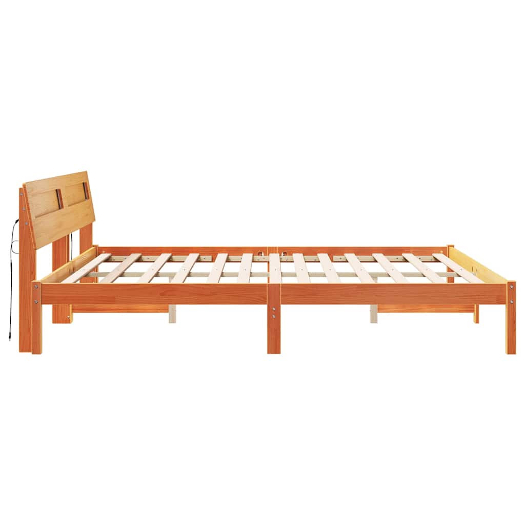 Bedframe met hoofdeinde Bruin 200 x 200 cm Massief grenenhout is nu te koop bij PeponiXL, paradijselijk wonen!