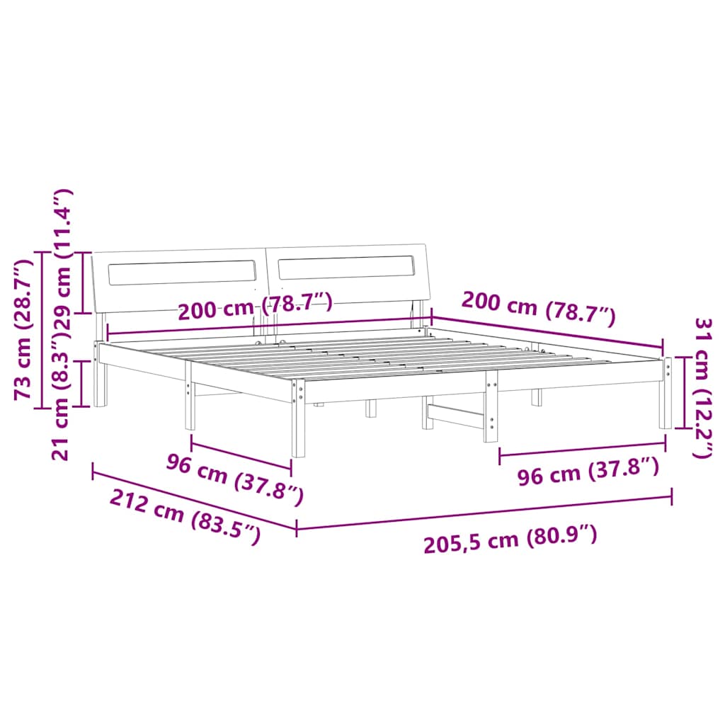 Bedframe met hoofdeinde Bruin 200 x 200 cm Massief grenenhout is nu te koop bij PeponiXL, paradijselijk wonen!